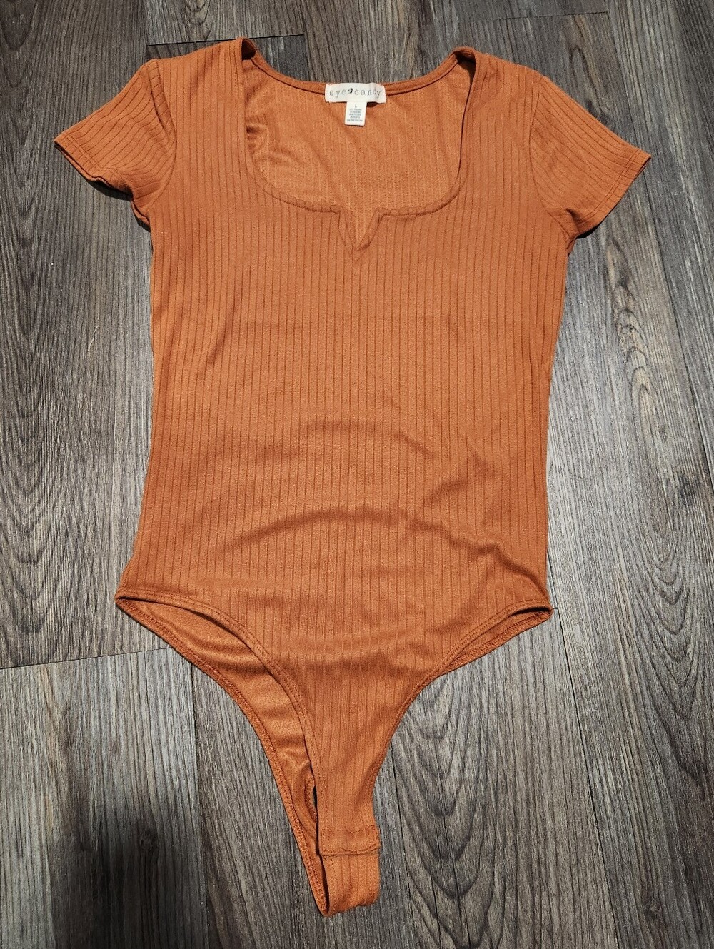 eye candy Rust Ribbed Notch Scoop Bodysuit - Picture 5 of 7